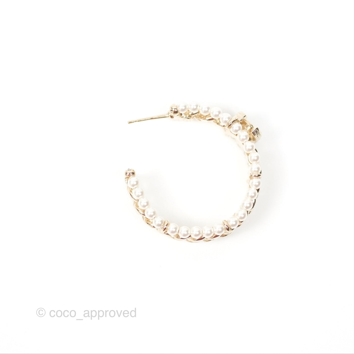 Chanel CC Pearl Hoop Earrings Gold Tone 20C