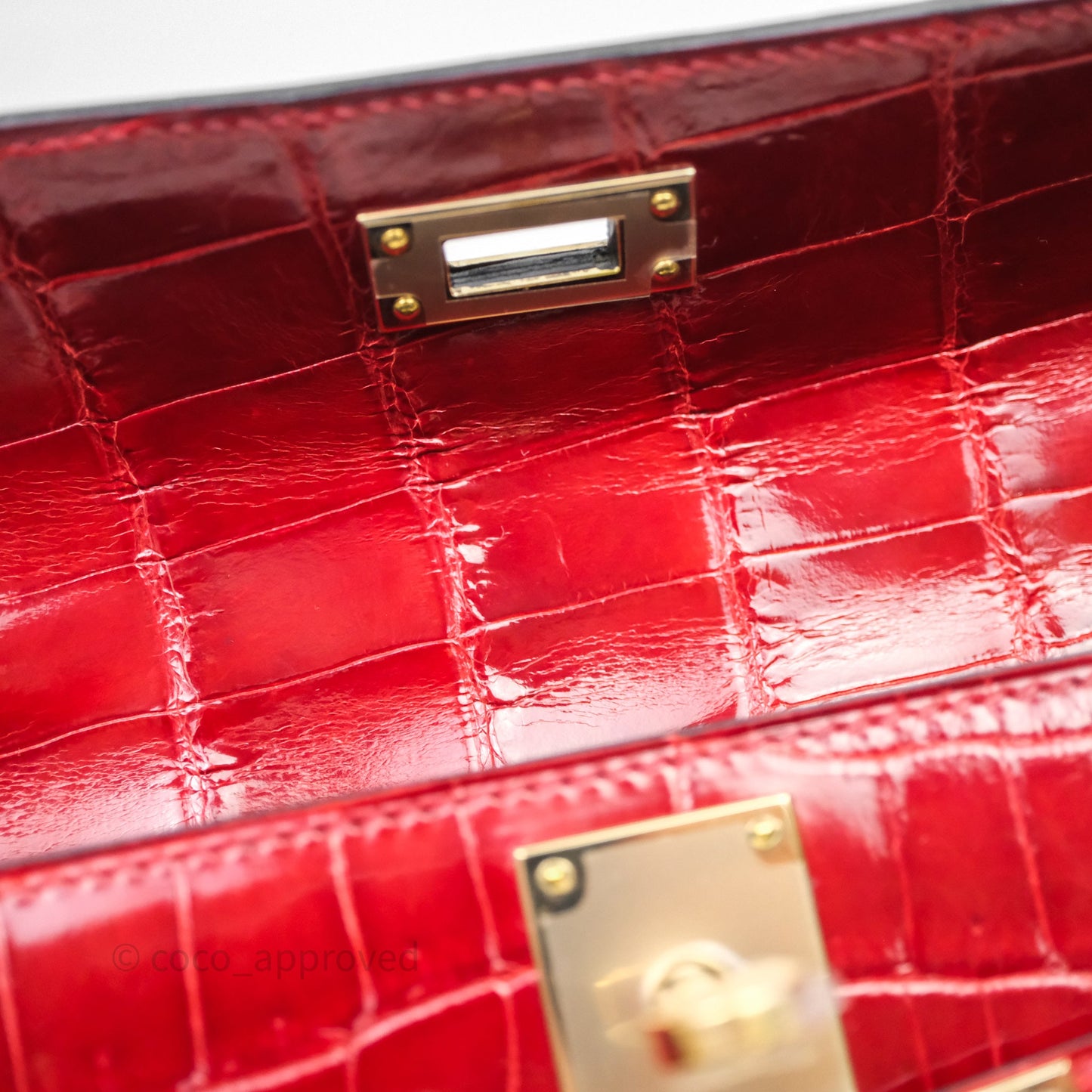 Hermes Kelly Cut Rouge H Shiny Niloticus Crocodile Gold Hardware