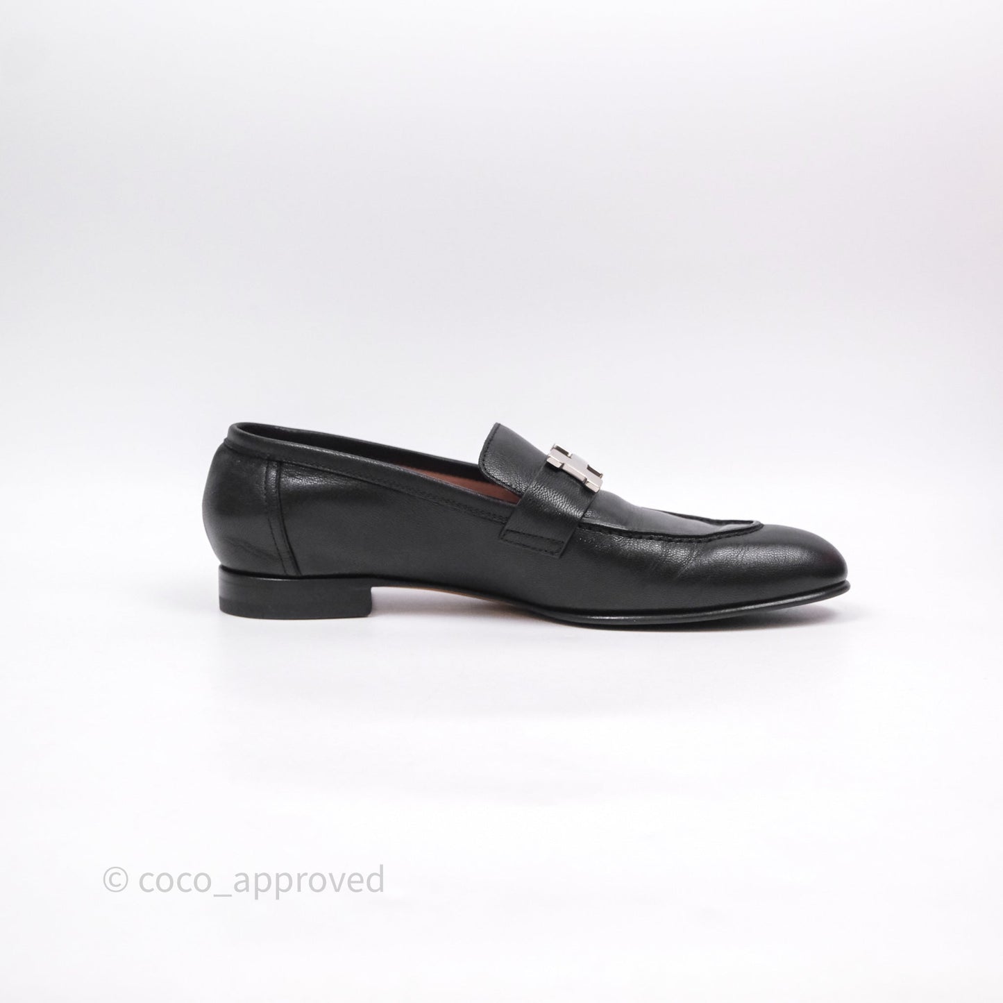 Hermès Paris Loafer Black Goatskin Palladium H Buckle Size 38