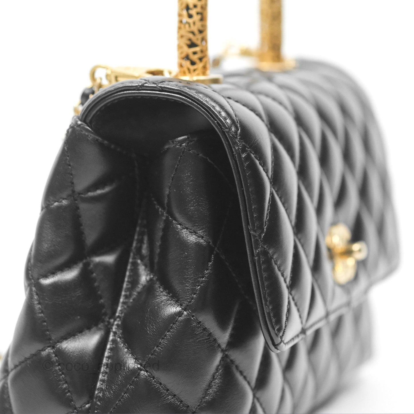 Chanel Small Coco Handle Quilted Black Calfskin Aged Gold Hardware