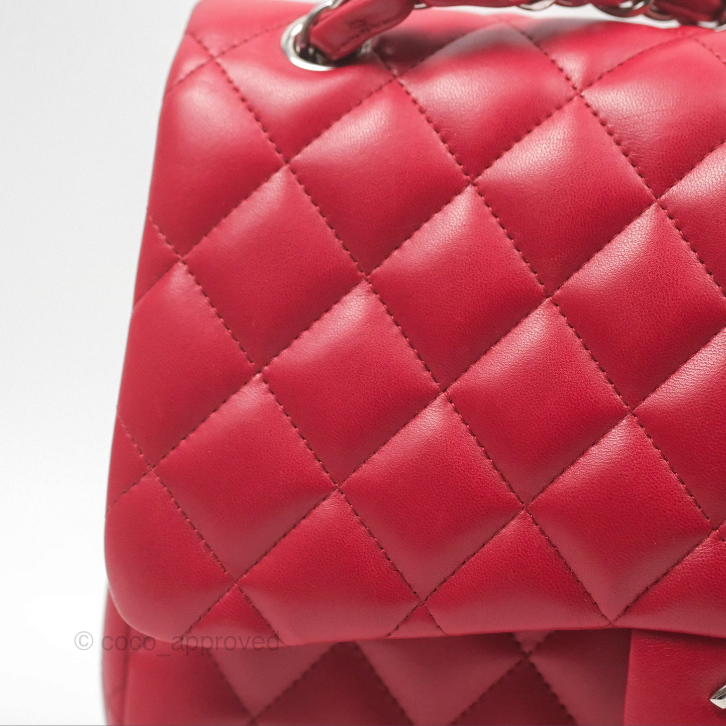 Chanel Jumbo Double Flap Red Lambskin Silver Hardware