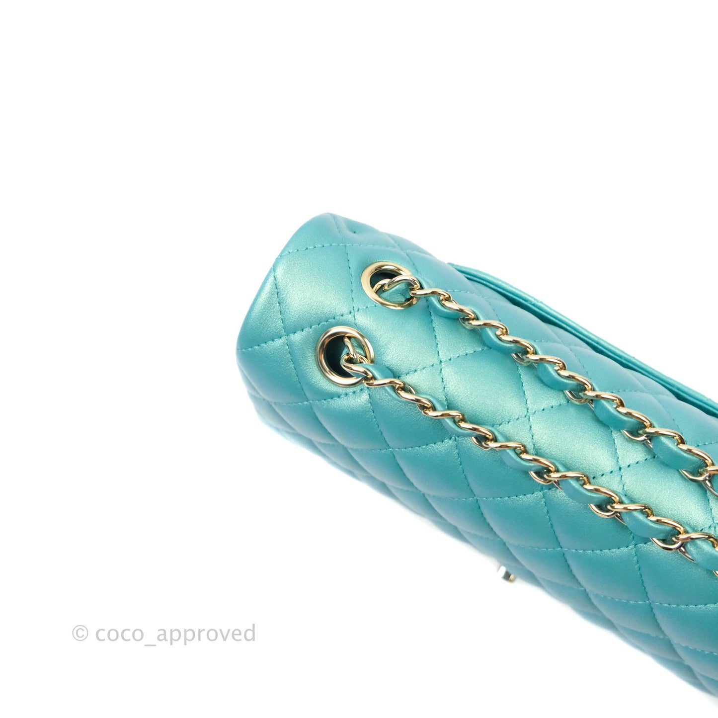 Chanel Classic M/L Medium Double Flap Iridescent Turquoise Calfskin Gold Hardware