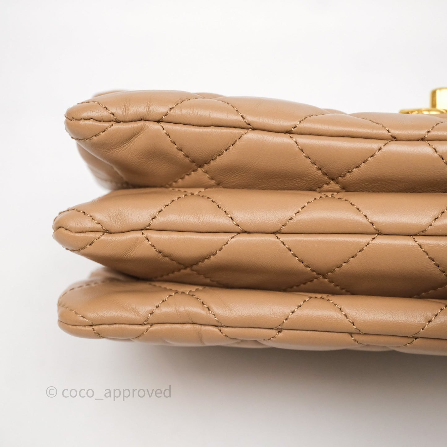 Chanel Medium All Slide Adjustable Chain Flap Bag Beige Lambskin Aged Gold Hardware