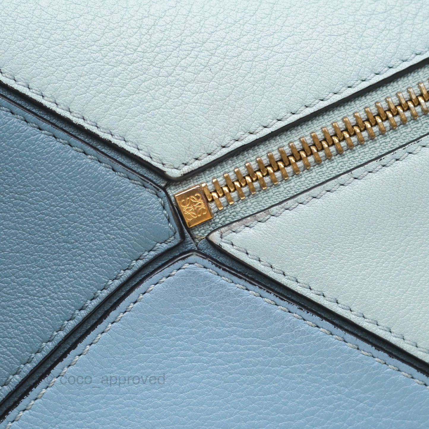 Loewe Small Puzzle Bag Blue Grained Calfskin Gold Hardware