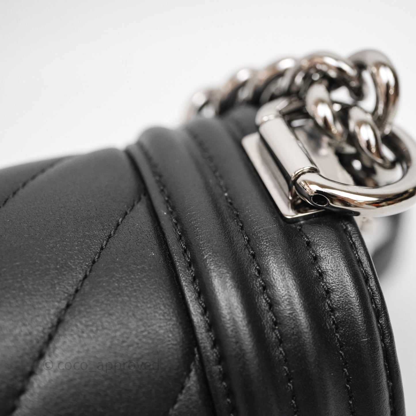 Chanel Small Boy Chevron Black Lambskin Silver Hardware