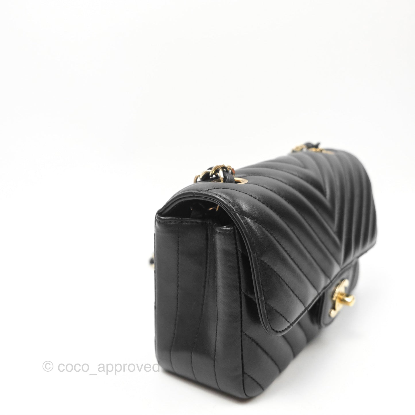 Chanel Mini Rectangular Flap Chevron Black Lambskin Gold Hardware