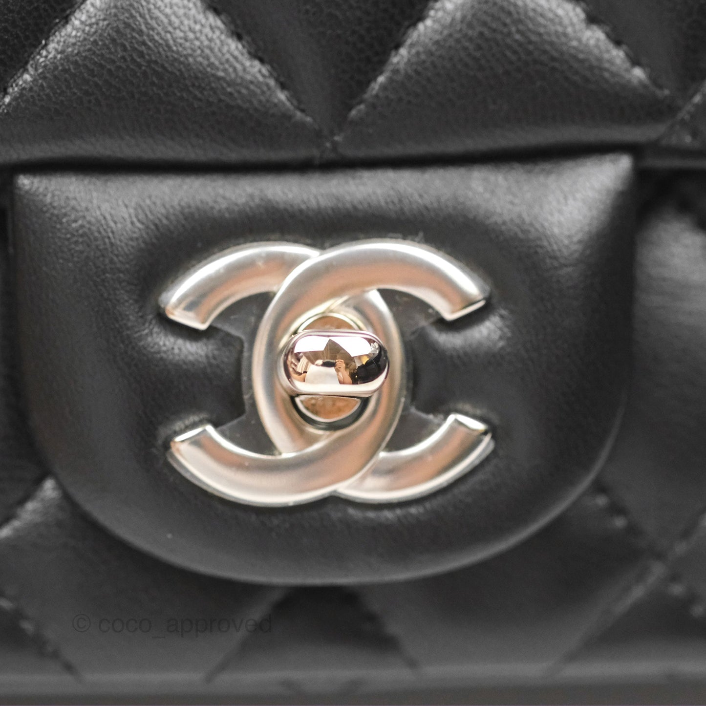 Chanel Mini Square Flap Quilted Black Lambskin Silver Hardware