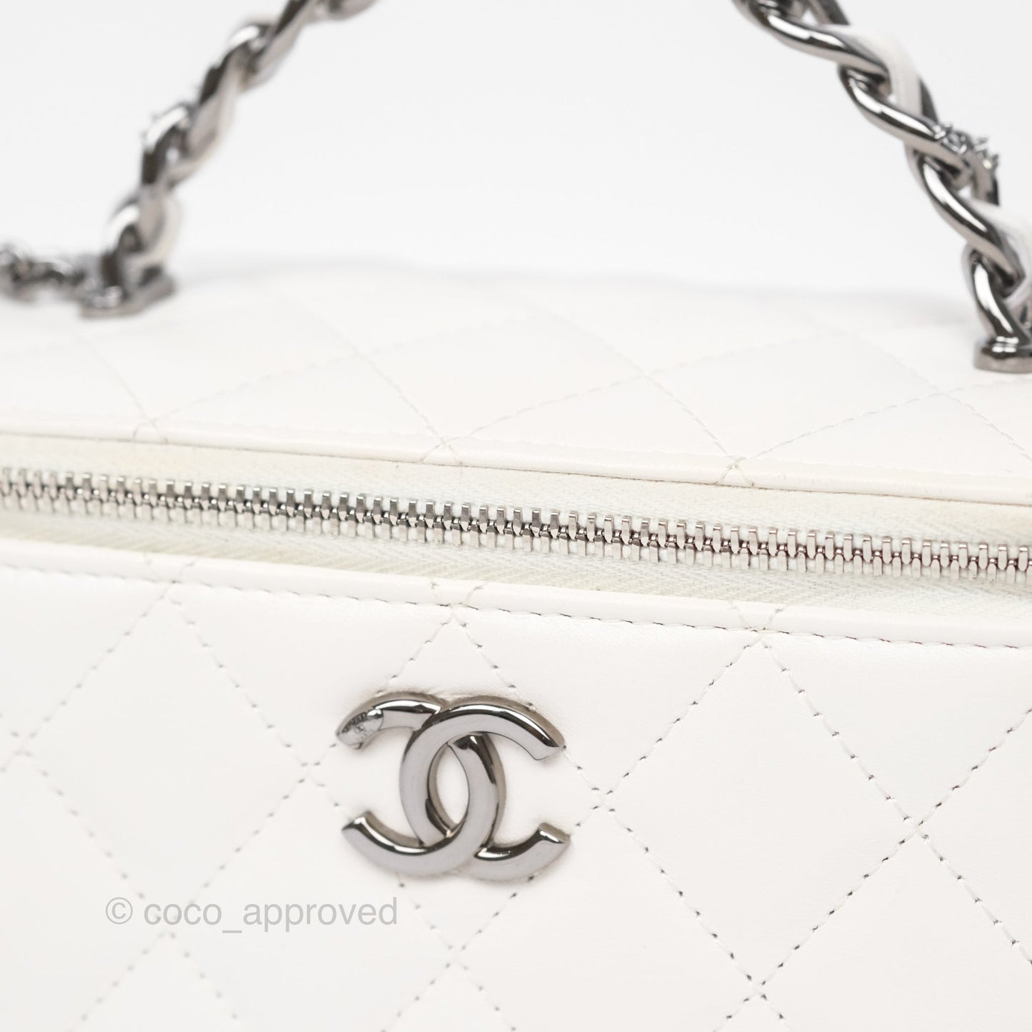 Chanel Crystals Top Handle Vanity Rectangular White Lambskin Gun Metal