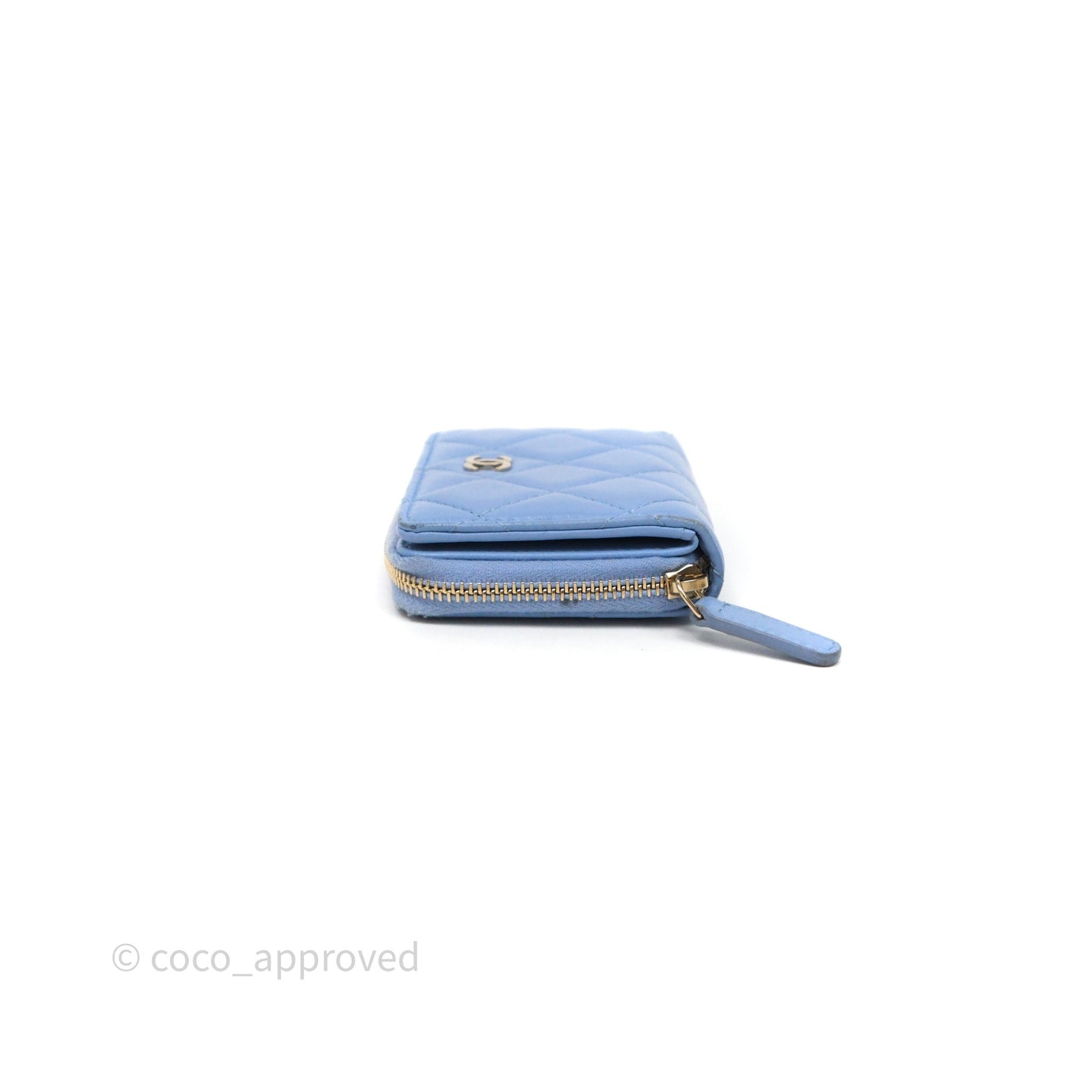 Chanel Classic Zipped Coin Purse Blue Lambskin Gold Hardware