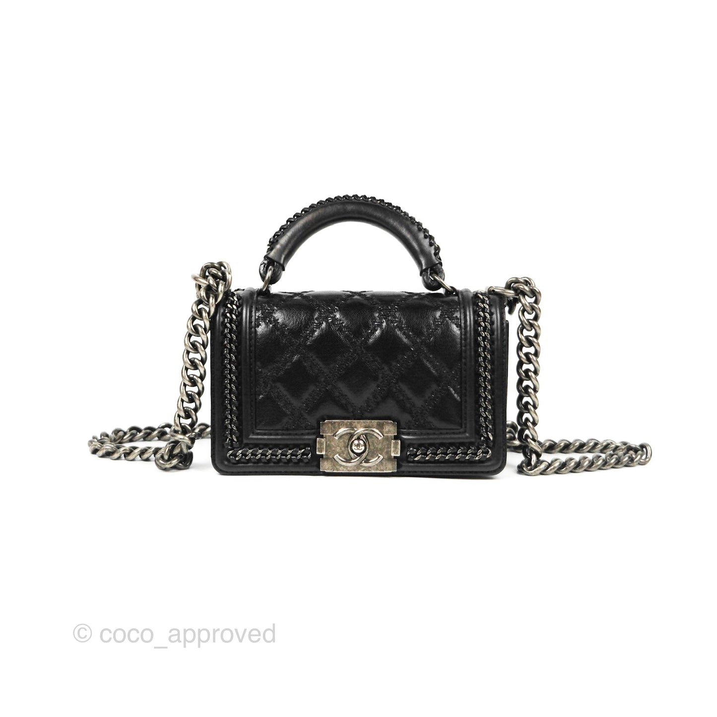 Chanel Small Chain Around Top Handle Boy Black Calfskin Ruthenium Hardware