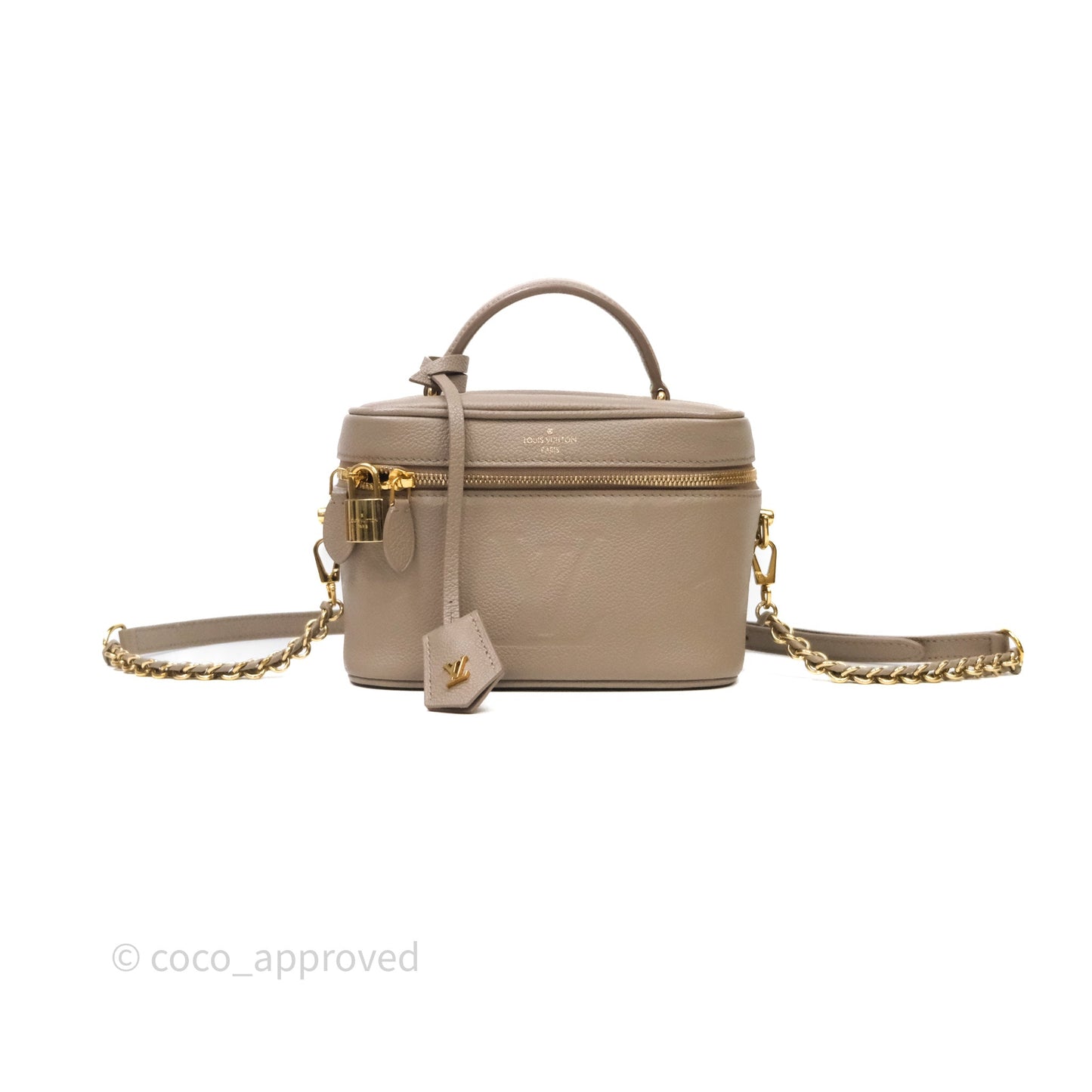 Louis Vuitton Monogram Empreinte Tourterelle Vanity PM Beige Gold Hardware