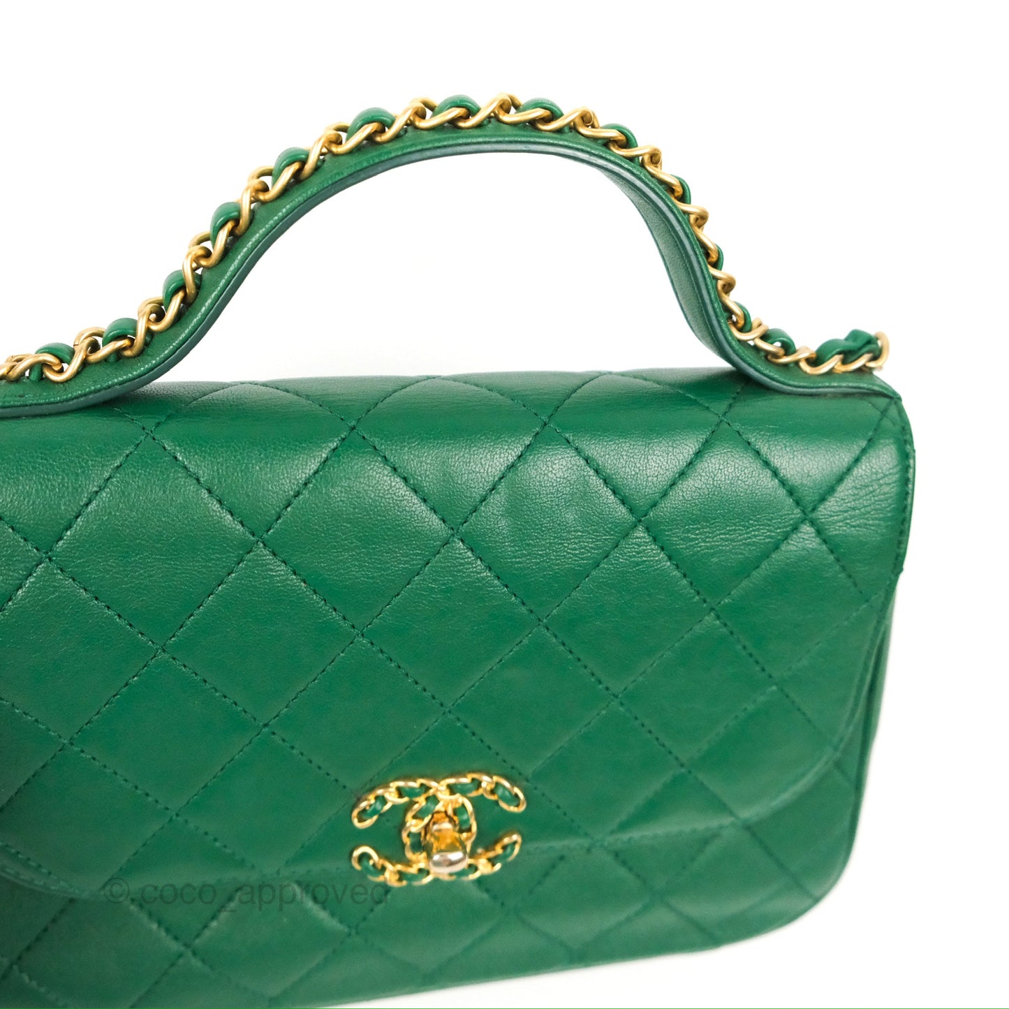Chanel Chain Infinity Top Handle Bag Green Lambskin Aged Gold Hardware