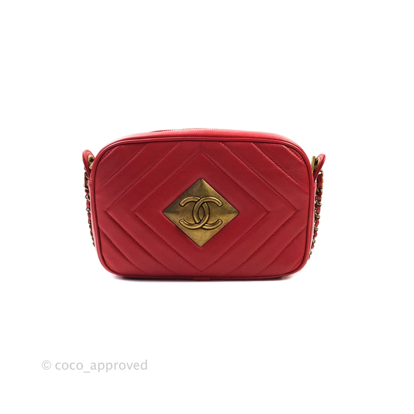 Chanel CC Red Crossbody Camera Bag Aged Gold Hardware