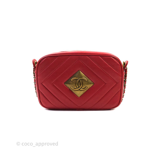 Chanel CC Red Crossbody Camera Bag Aged Gold Hardware