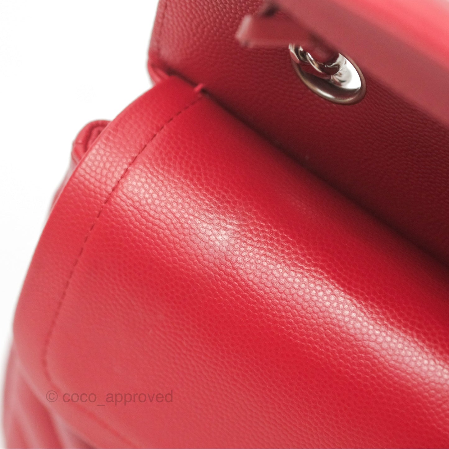 Chanel Medium Classic Flap Chevron Red Caviar Silver Hardware