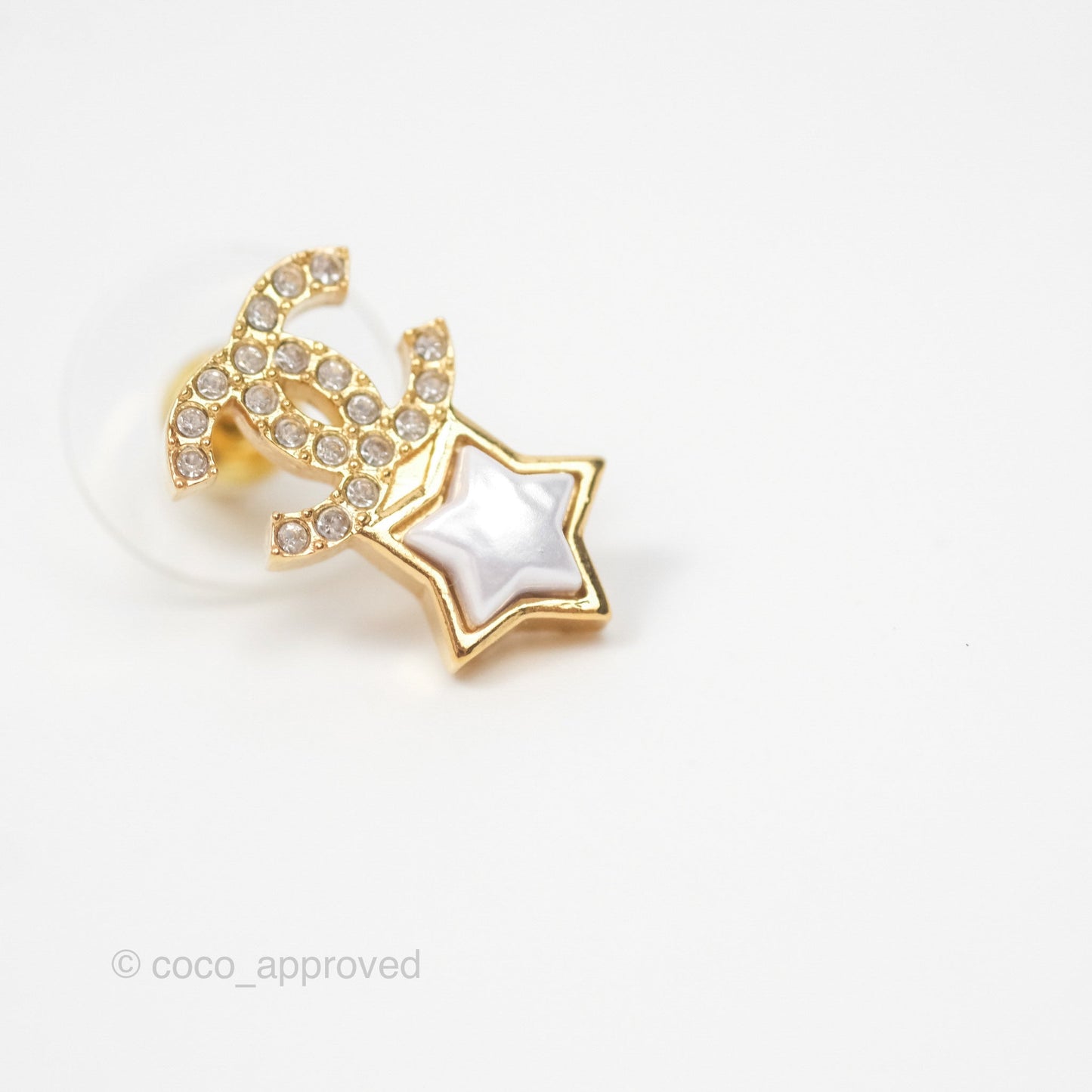 Chanel Crystal CC Star Earrings Gold Tone 24C