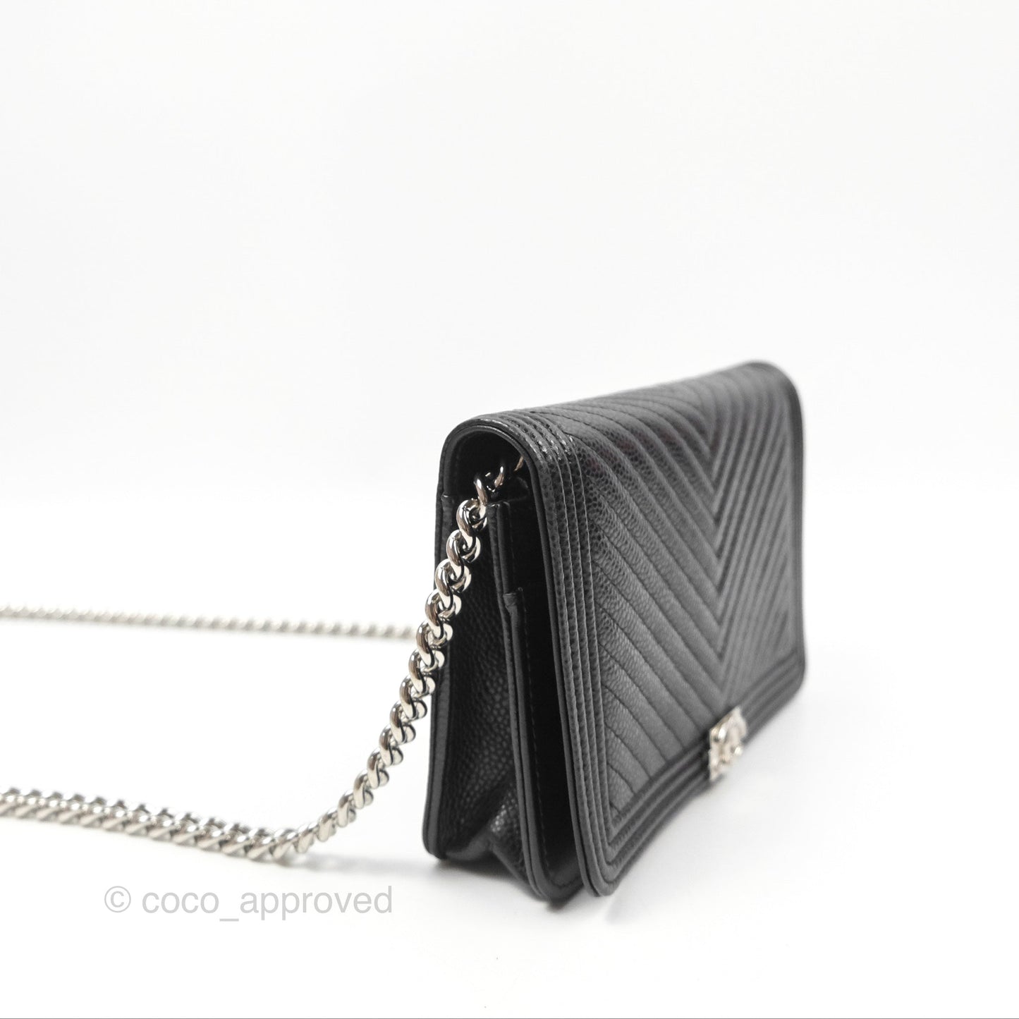 Chanel Chevron Boy Wallet on Chain WOC Black Caviar Silver Hardware