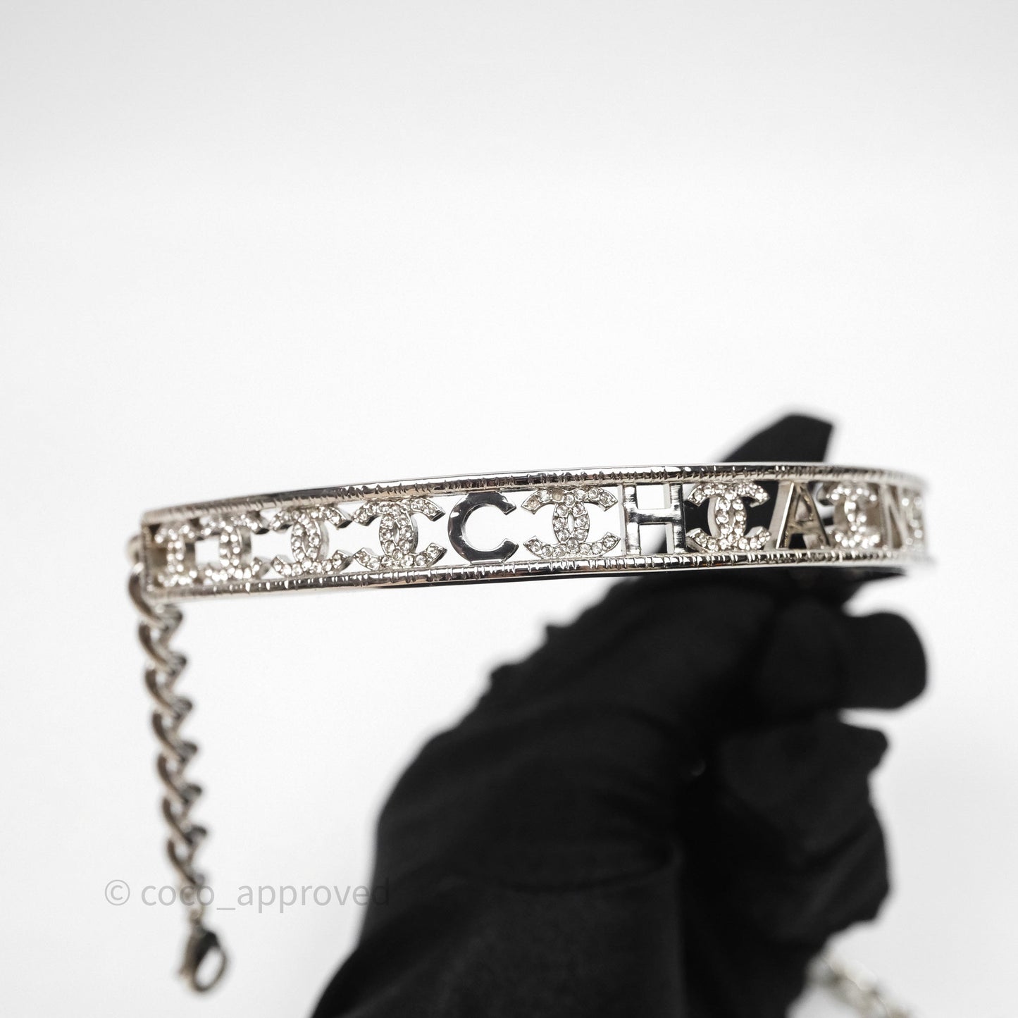 Chanel Crystal Logo Silver Chain Choker 22A