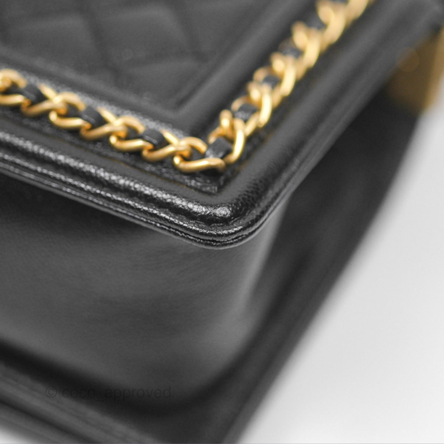 Chanel Small Chain Around Boy Quilted Black Caviar Aged Gold Hardware