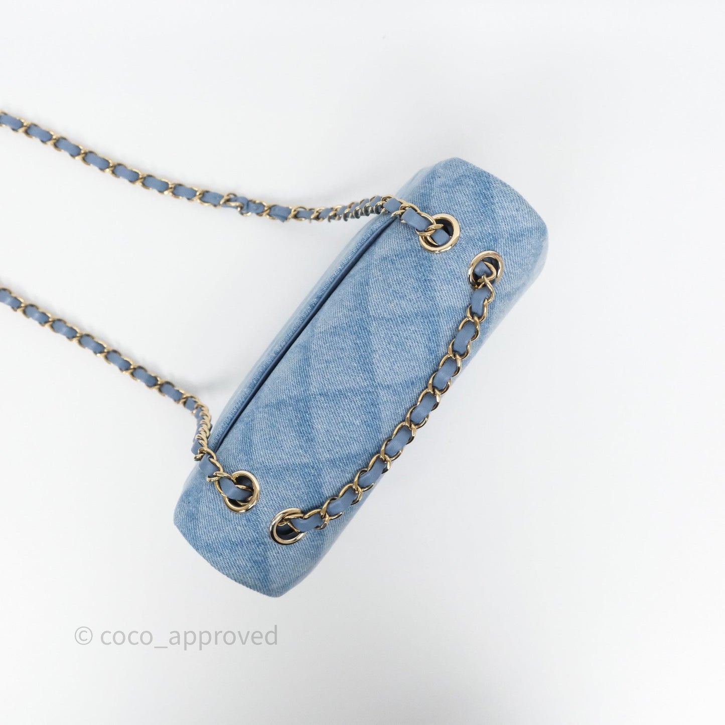 Chanel Small Double Flap Blue Printed Quilted Denim Gold Hardware
