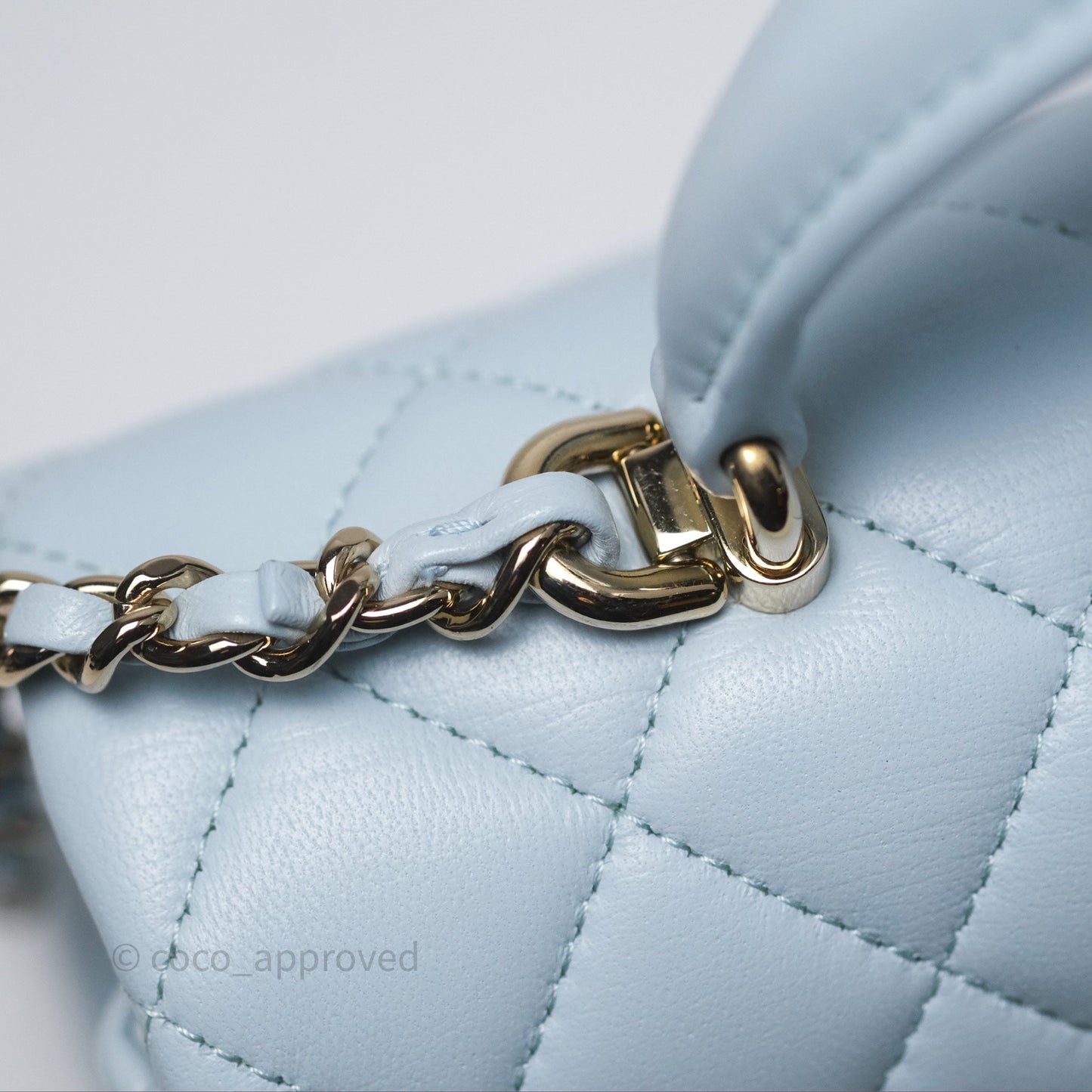 Chanel Top Handle Mini Rectangular Flap Light Blue Lambskin Gold Hardware