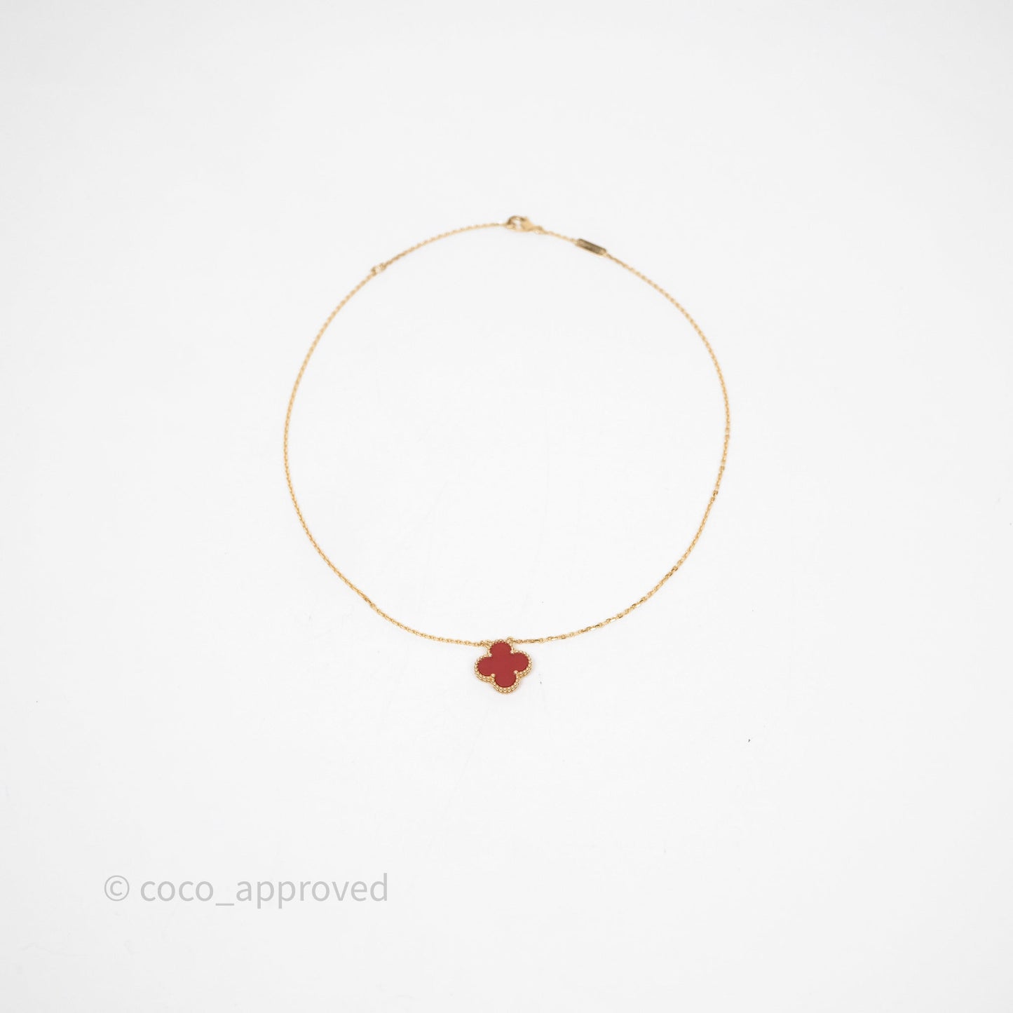 Van Cleef & Arpels Vintage Alhambra Pendant Red Carnelian Yellow Gold