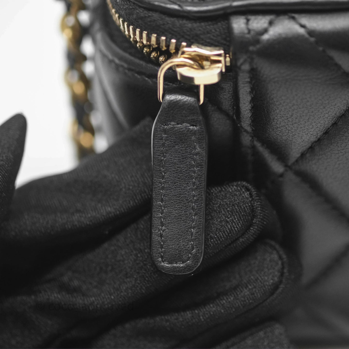 Chanel Mini Metal Top Handle Vanity With Chain Black Lambskin Aged Gold Hardware