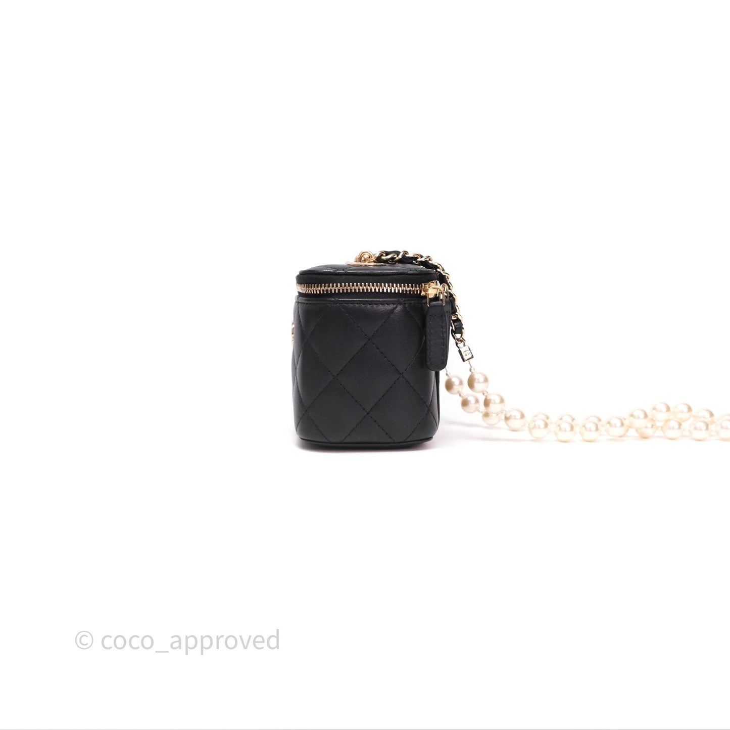 Chanel Mini Vanity With Pearl Chain Black Lambskin Gold Hardware