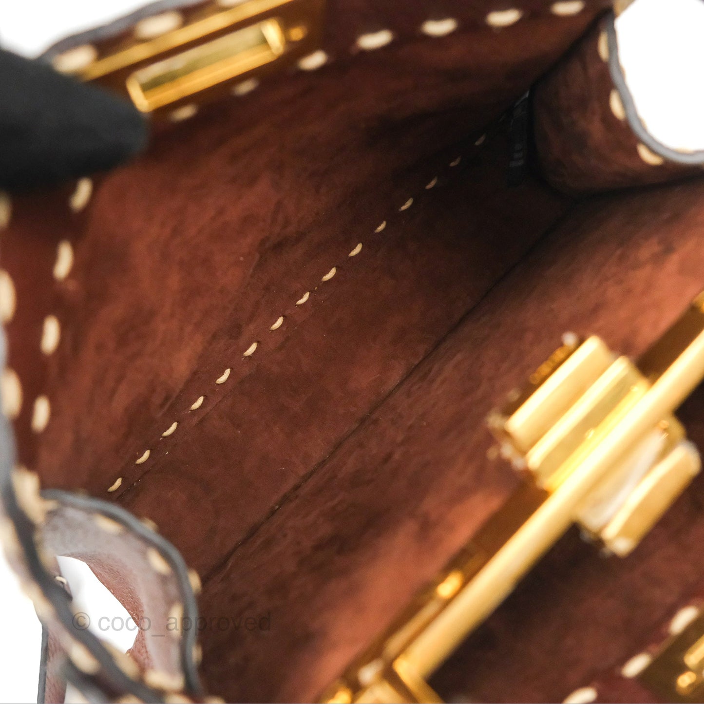Fendi Peekaboo Iseeu Contrast Stitch Brick Brown Grained Leather Gold Hardware