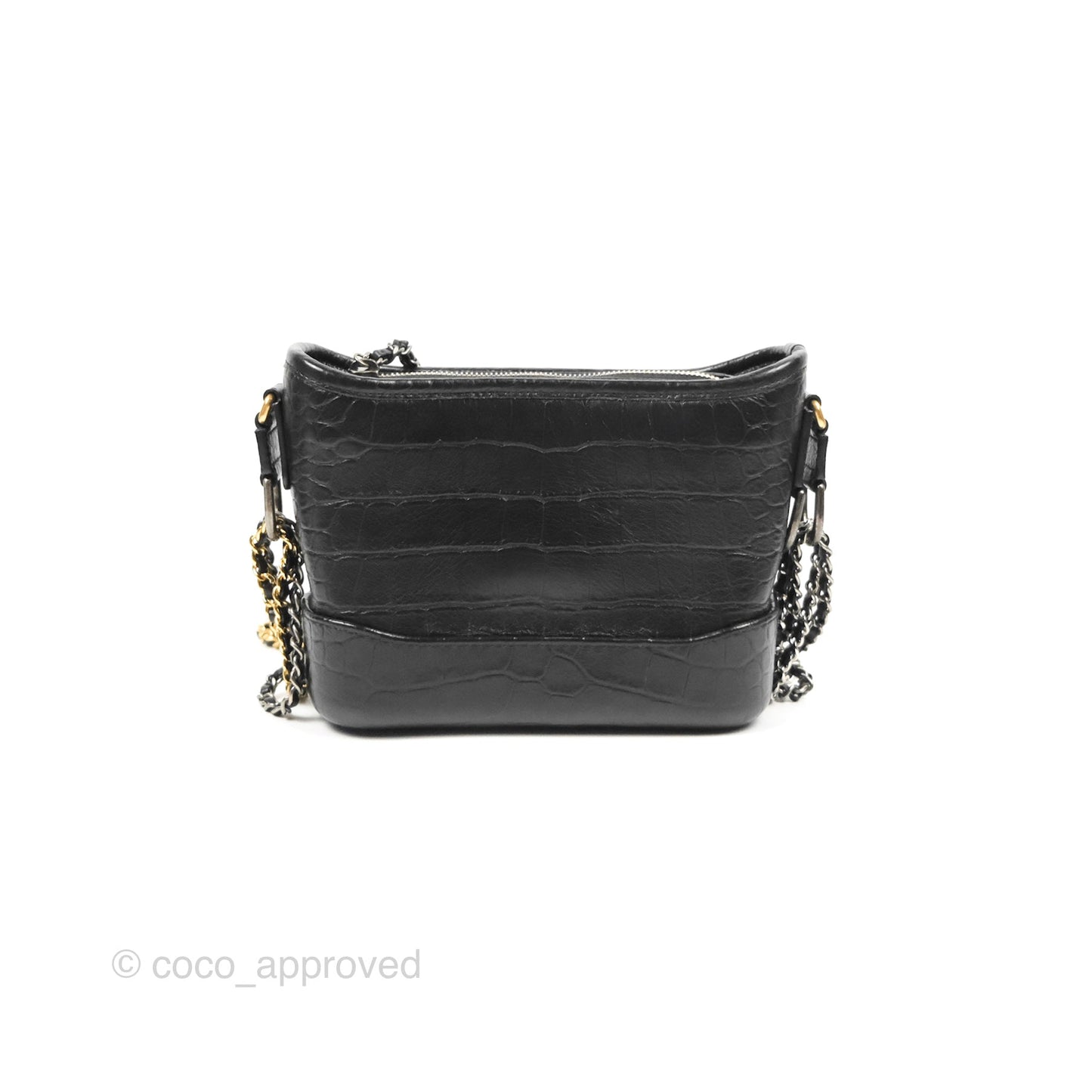 Chanel Small Gabrielle Hobo with Logo Handle Black Croc Embossed Calfskin
