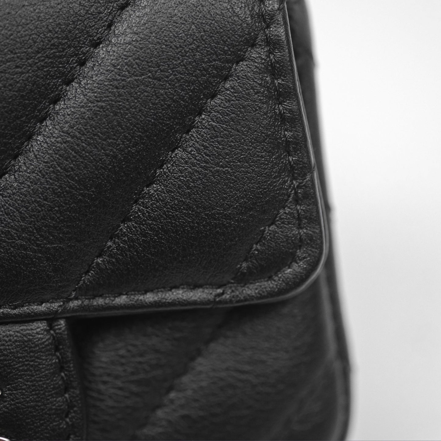 Chanel Mini Card Holder Chain Belt Bag Chevron Black Calfskin Silver Hardware