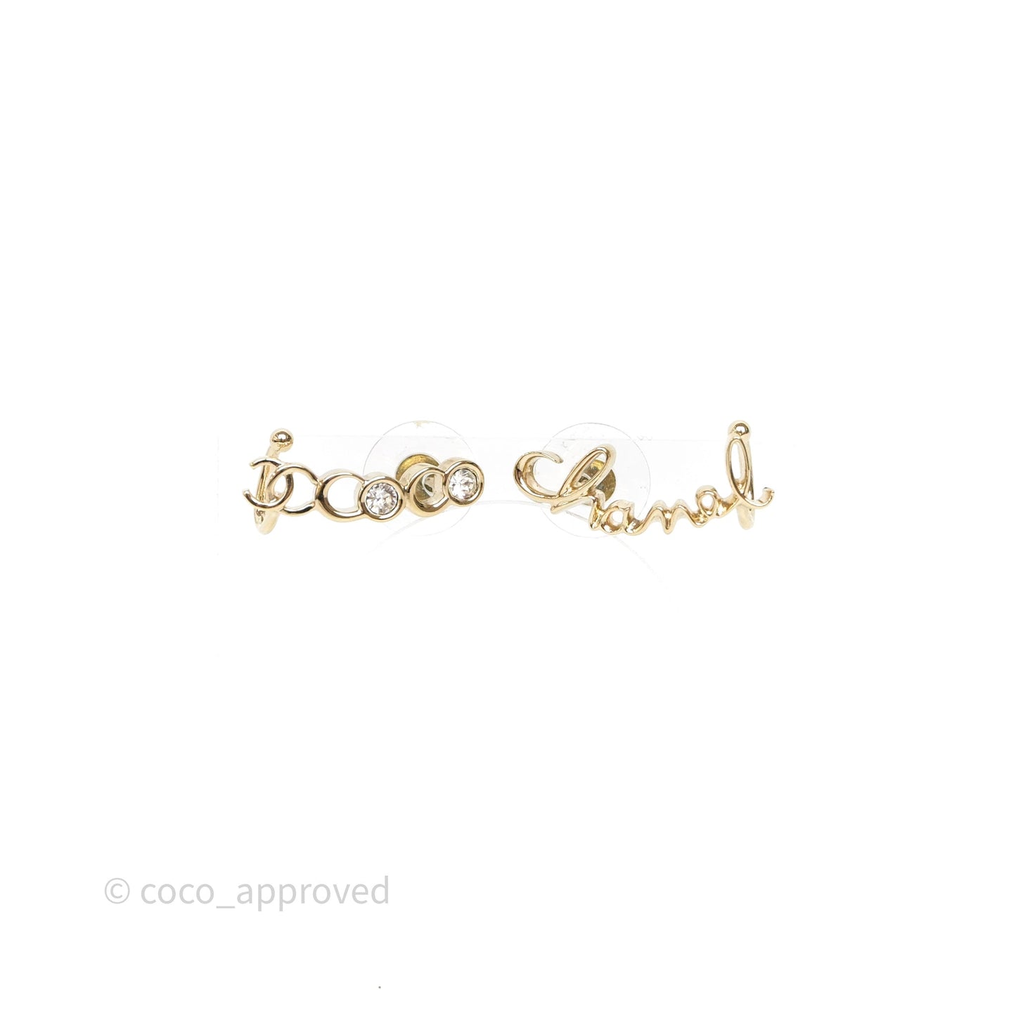 Chanel CC Coco Crystal Earrings Ear Cuff Gold Tone 22P
