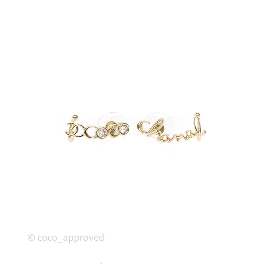 Chanel CC Coco Crystal Earrings Ear Cuff Gold Tone 22P