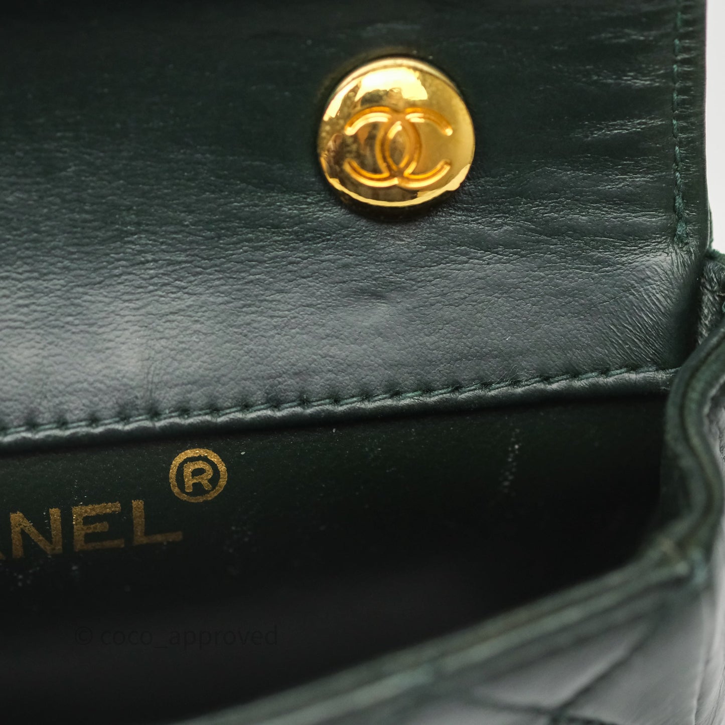 Chanel Vintage Mini Flap Bag Dark Green Lambskin Gold Hardware