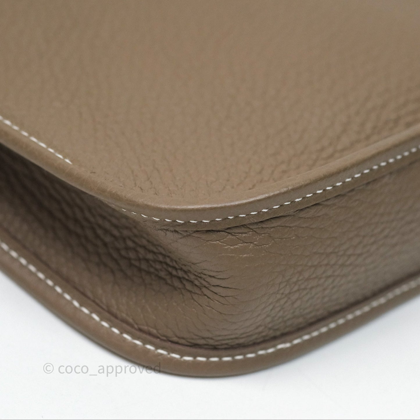 Hermès Mini Evelyne 16 Etoupe 18 Clemence Palladium Hardware with Bleu Indigo Strap