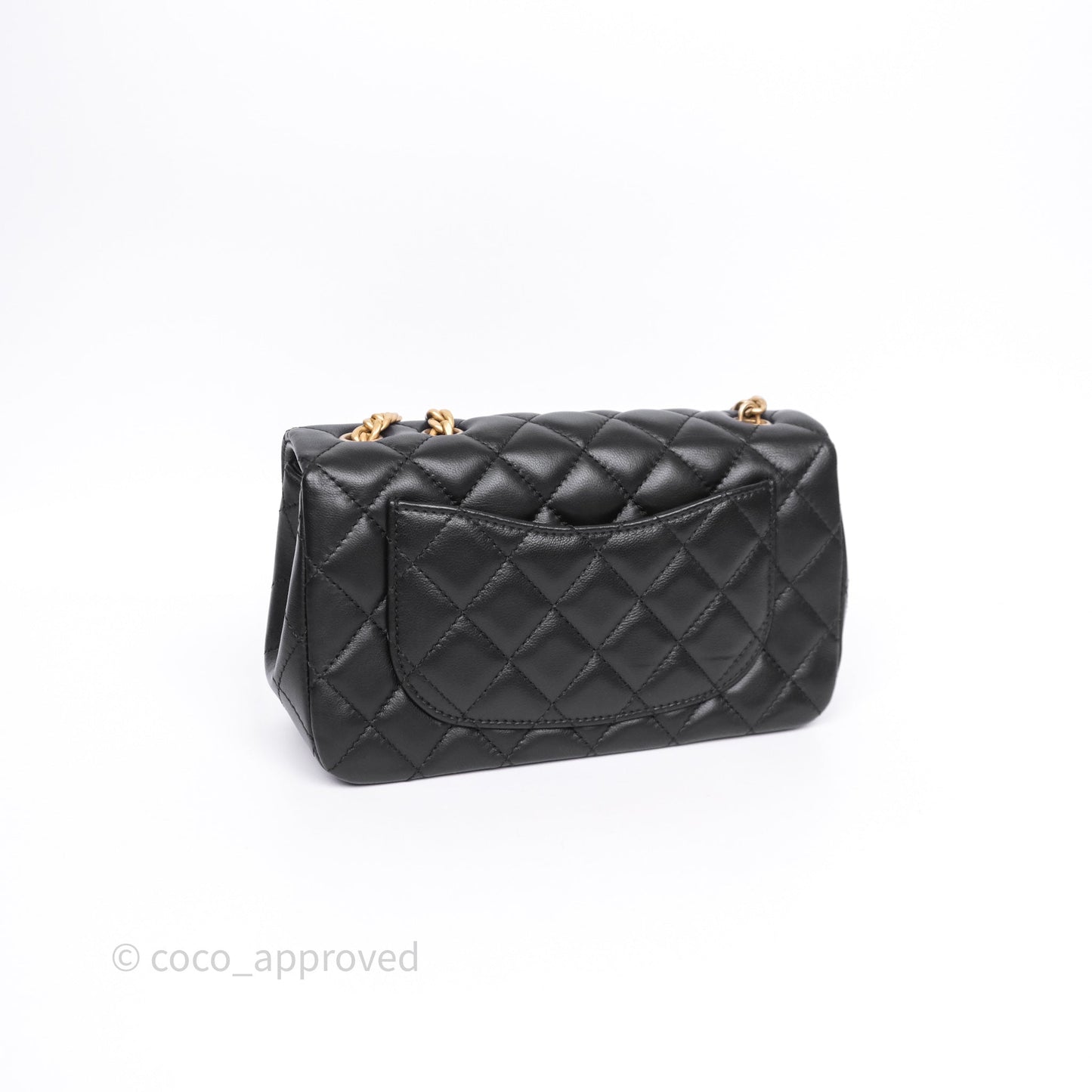 Chanel Mini Rectangular Flap with Camellia Adjustable Chain Black Lambskin Aged Gold Hardware