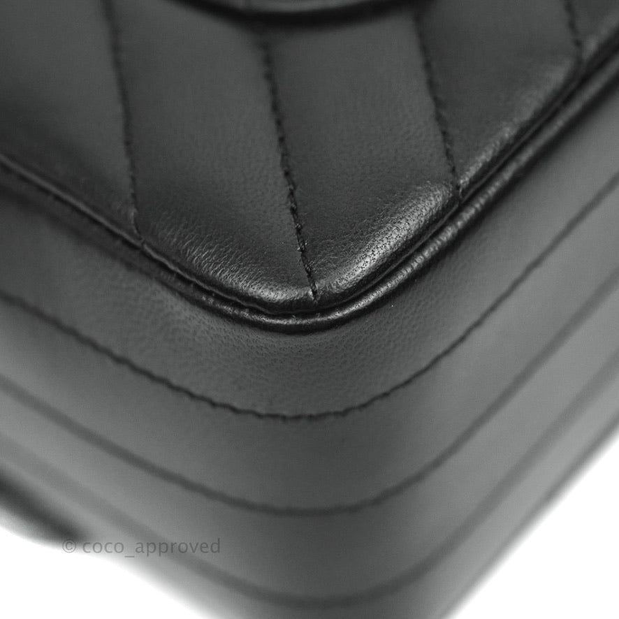 Chanel Chevron Mini Rectangular Flap Black Lambskin Silver Hardware