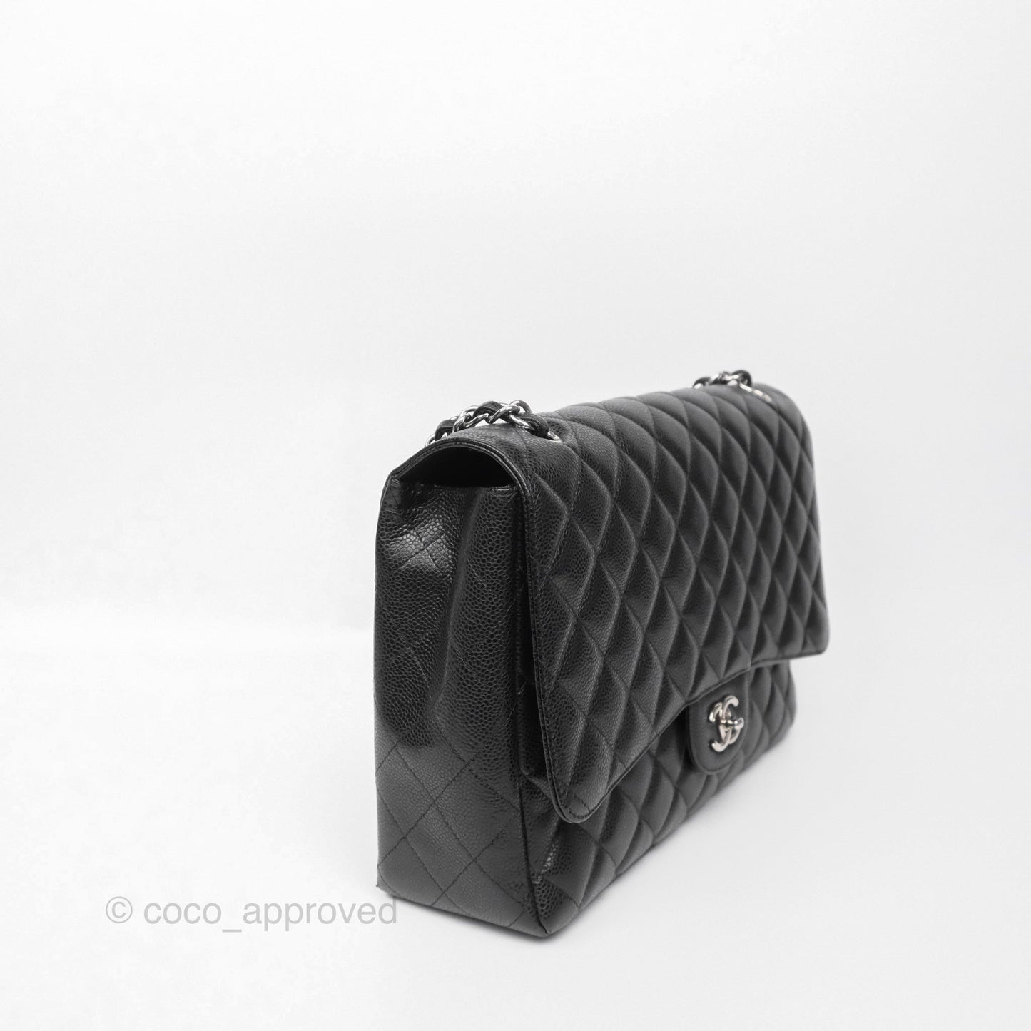 Chanel Maxi Single Flap Quilted Black Caviar Silver Hardware