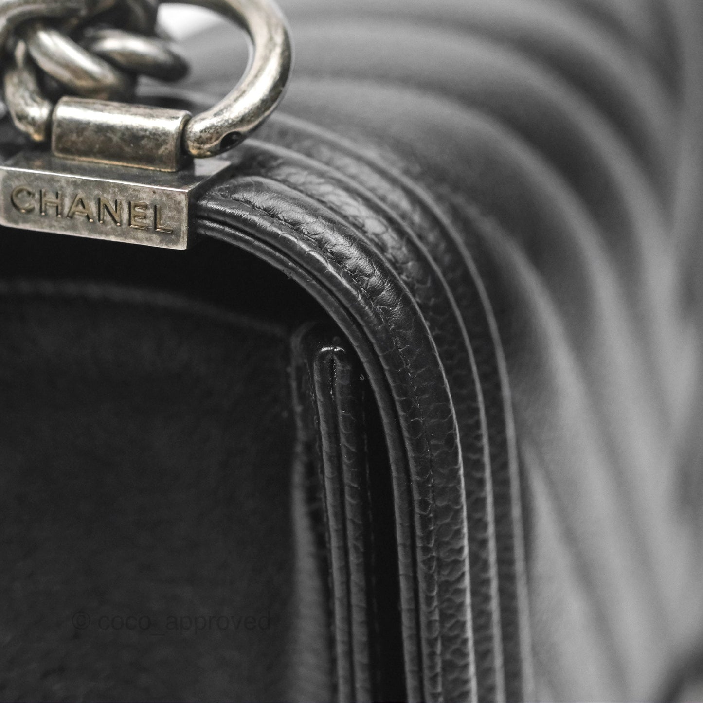 Chanel Medium Boy Chevron Black Caviar Ruthenium Hardware