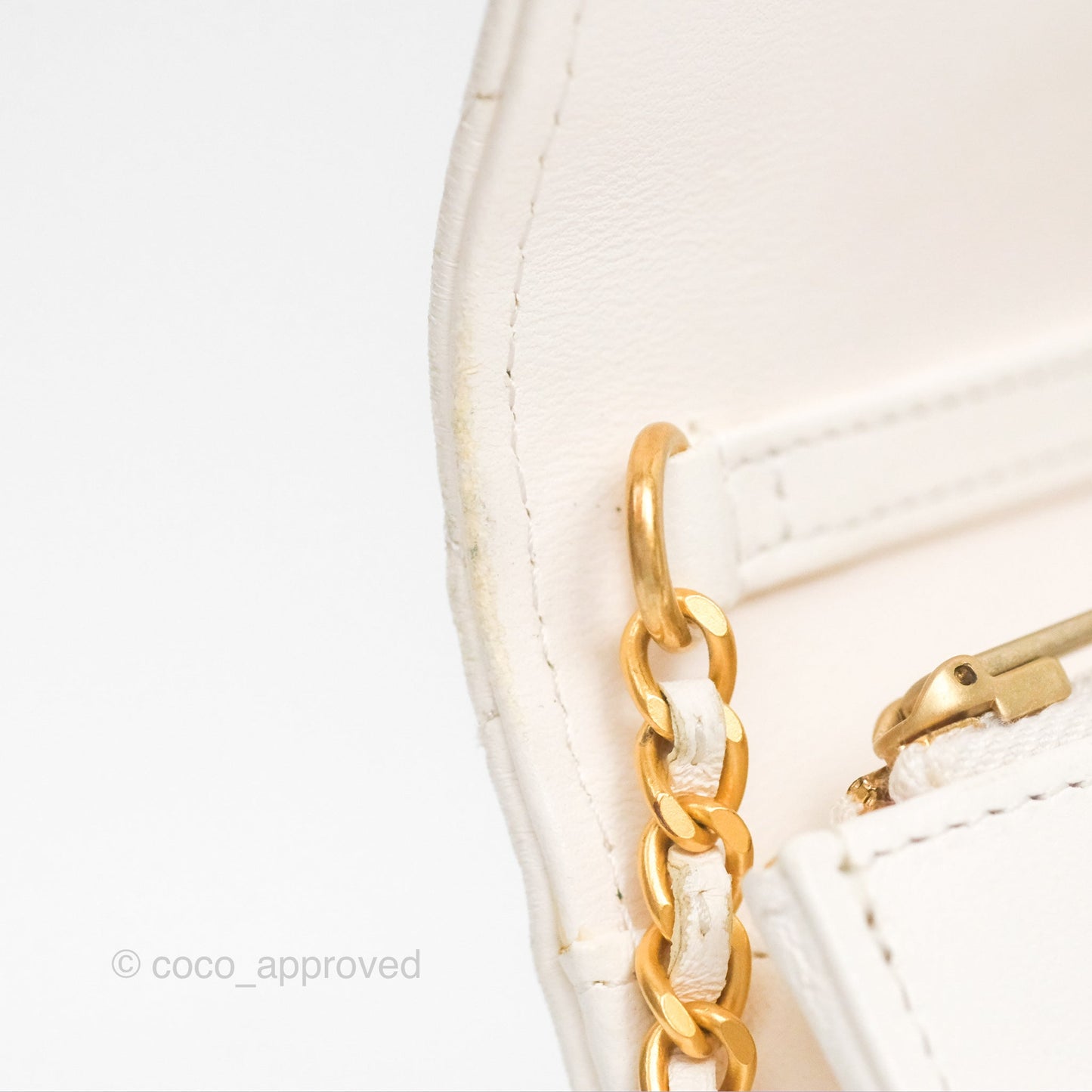 Chanel Quilted Wallet on Chain WOC Coco Heart Chain White Lambskin Aged Gold Hardware 22K