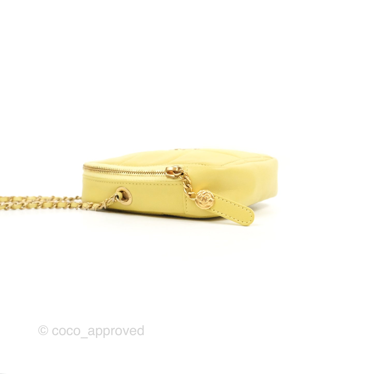 Chanel Small Quilted Diamond Cut Bag Yellow Lambskin Aged Gold Hardware