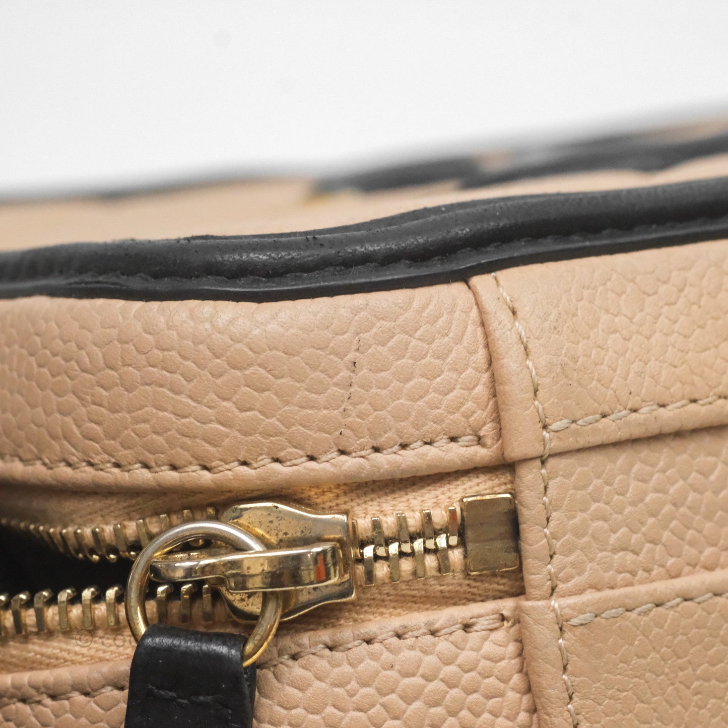 Chanel Medium CC Filigree Vanity Case Quilted Beige Black Caviar
