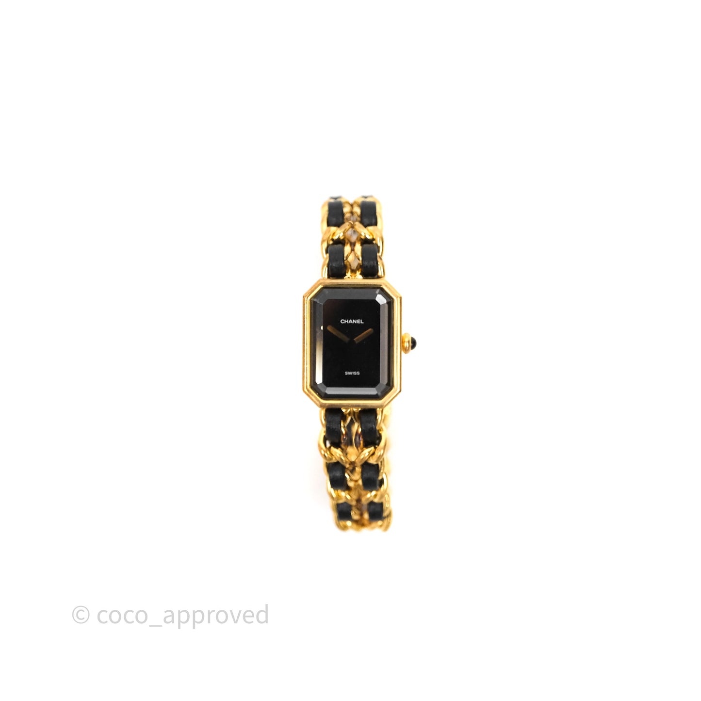 Chanel Vintage Première Watch Black Leather Gold Plated Size M