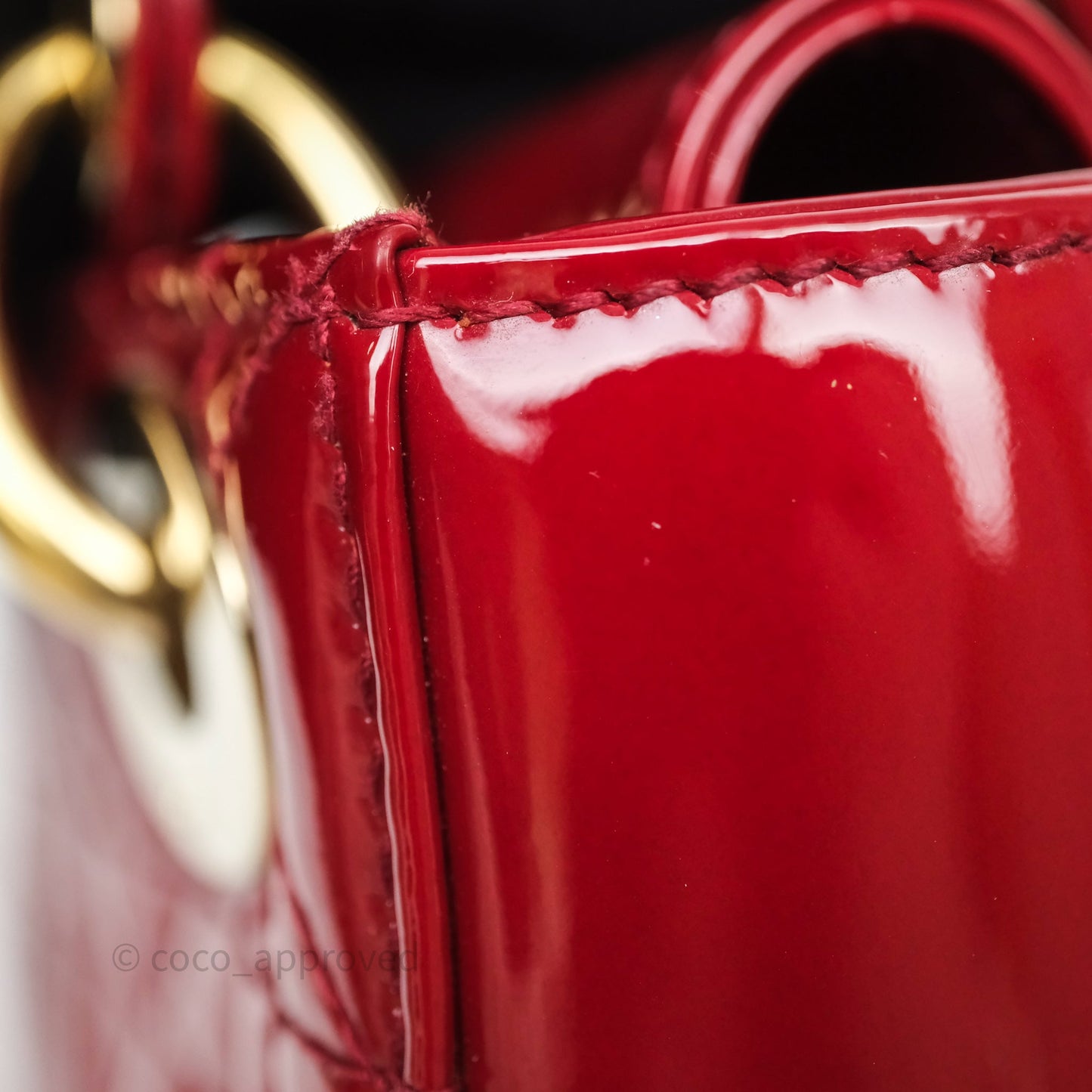 Christian Dior Mini Lady Dior Red Patent Cannage Gold Hardware