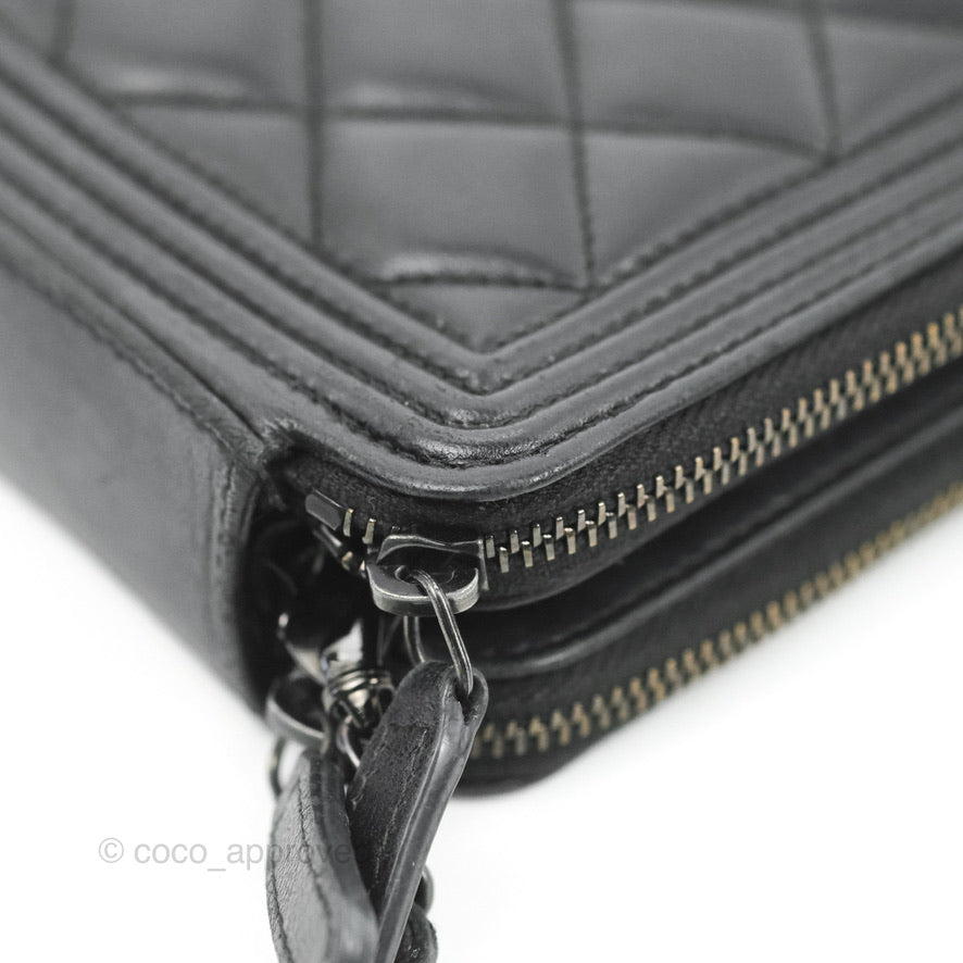 Chanel Le Boy Double Zip Wallet On Chain So Black Lambskin