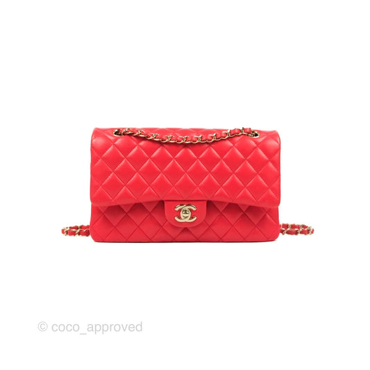 Chanel Classic M/L Medium Flap Quilted Red Lambskin Gold Hardware