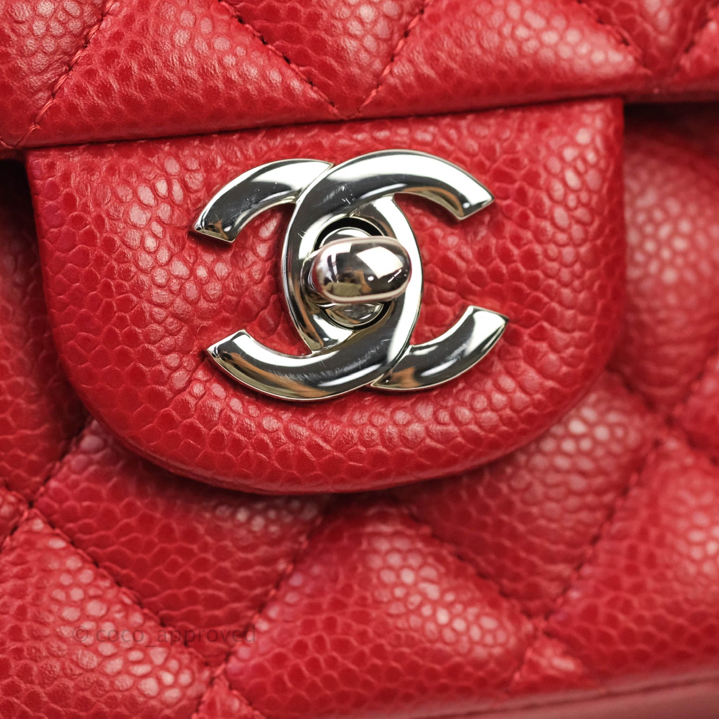 Chanel Classic M/L Medium Double Flap Red Caviar Silver Hardware