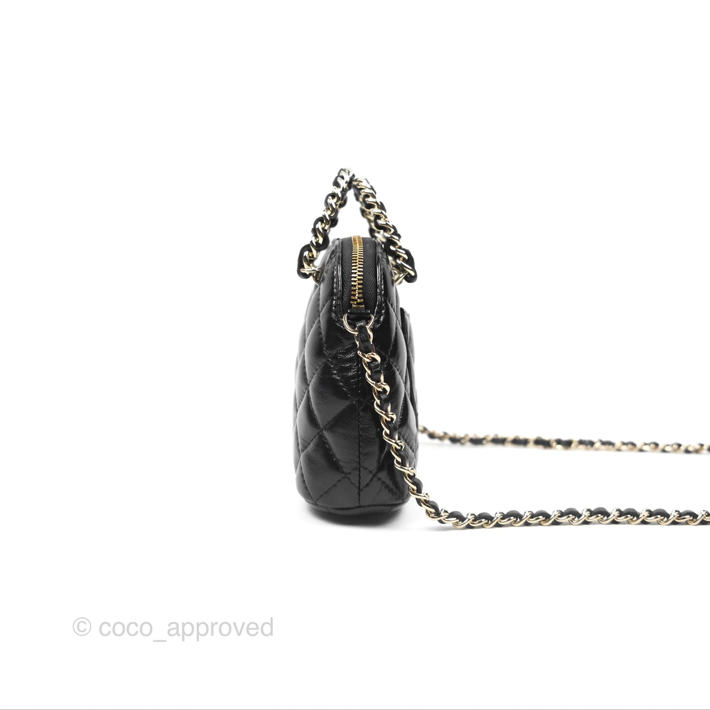 Chanel Mini Handle Clutch with Chain Black Shiny Lambskin Gold Hardware