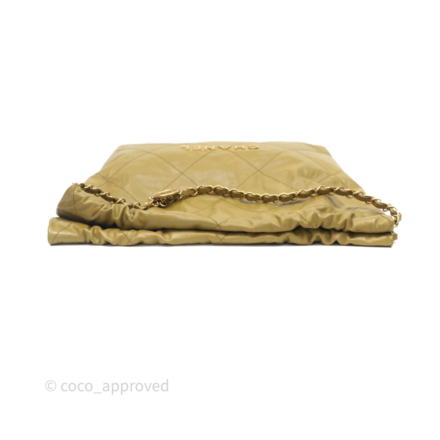 Chanel 22 Bag Medium Crumpled Olive Green Calfskin Aged Gold Hardware
