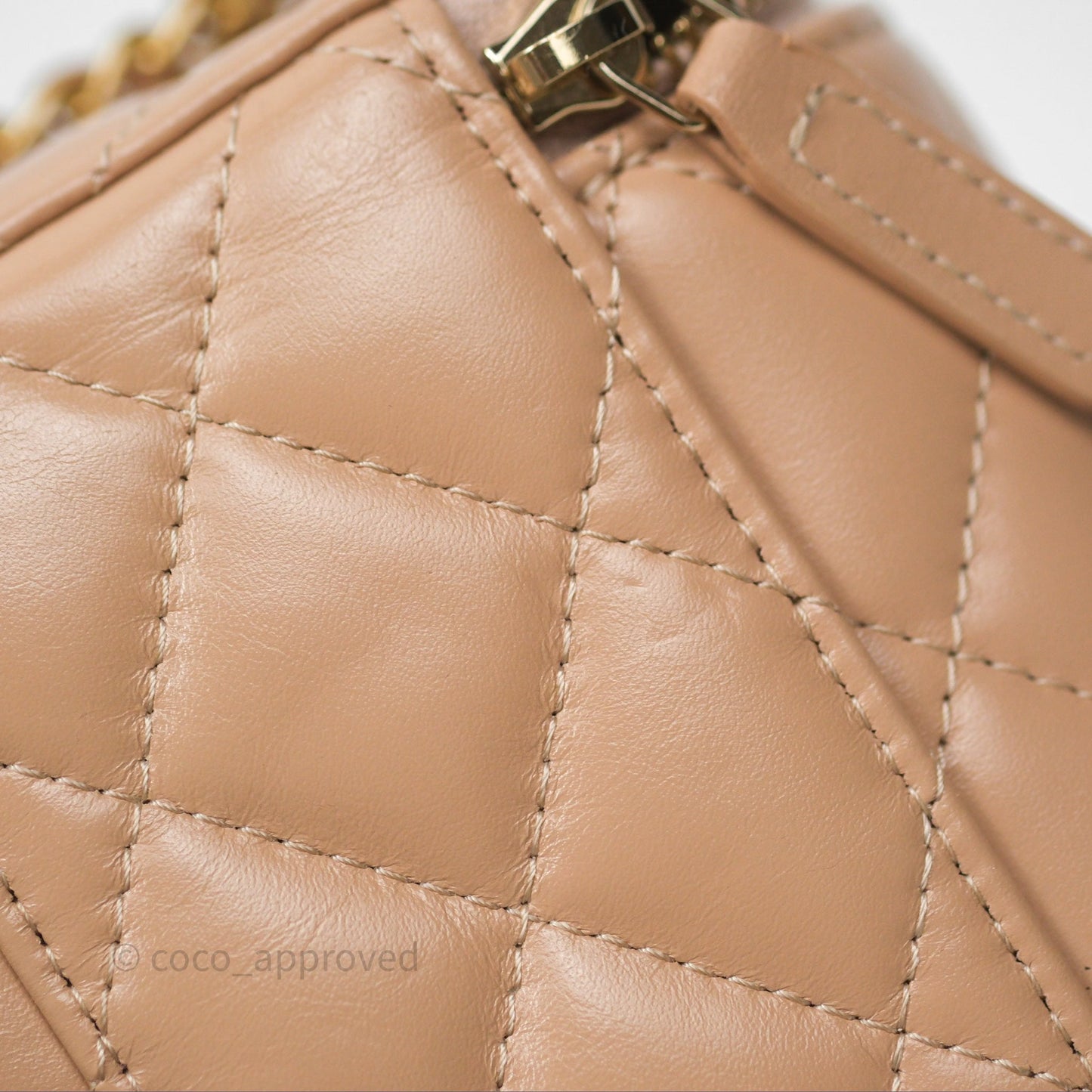 Chanel Quilted Mini Perfect Fit Vanity With Chain Beige Calfskin Aged Gold Hardware